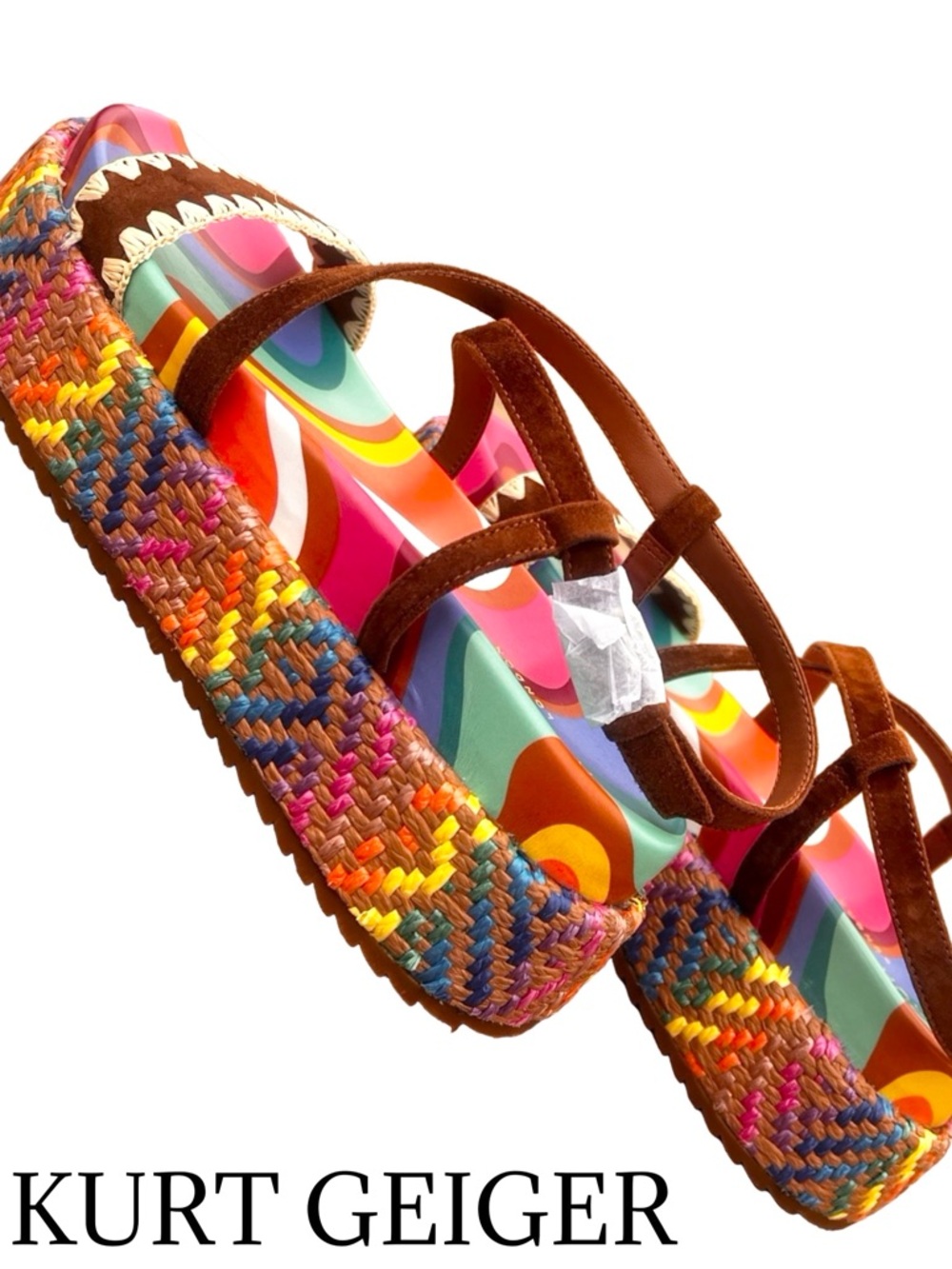 NWOB $258 KURT GEIGER Chelsea Platform Sandals – Multicolor Woven Flatform - Picture 4 of 7